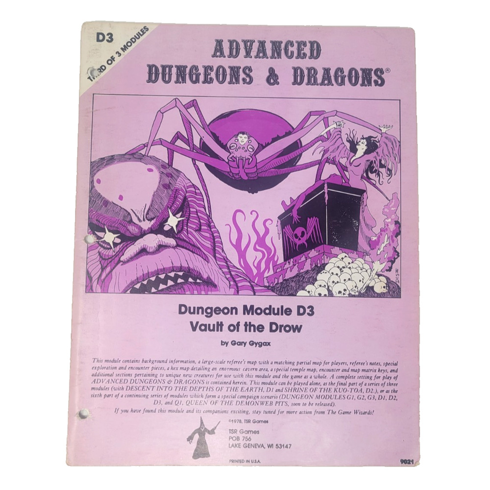 Advanced Dungeons & Dragons Vault of the Drow First Printing 1978 D3 # 9021